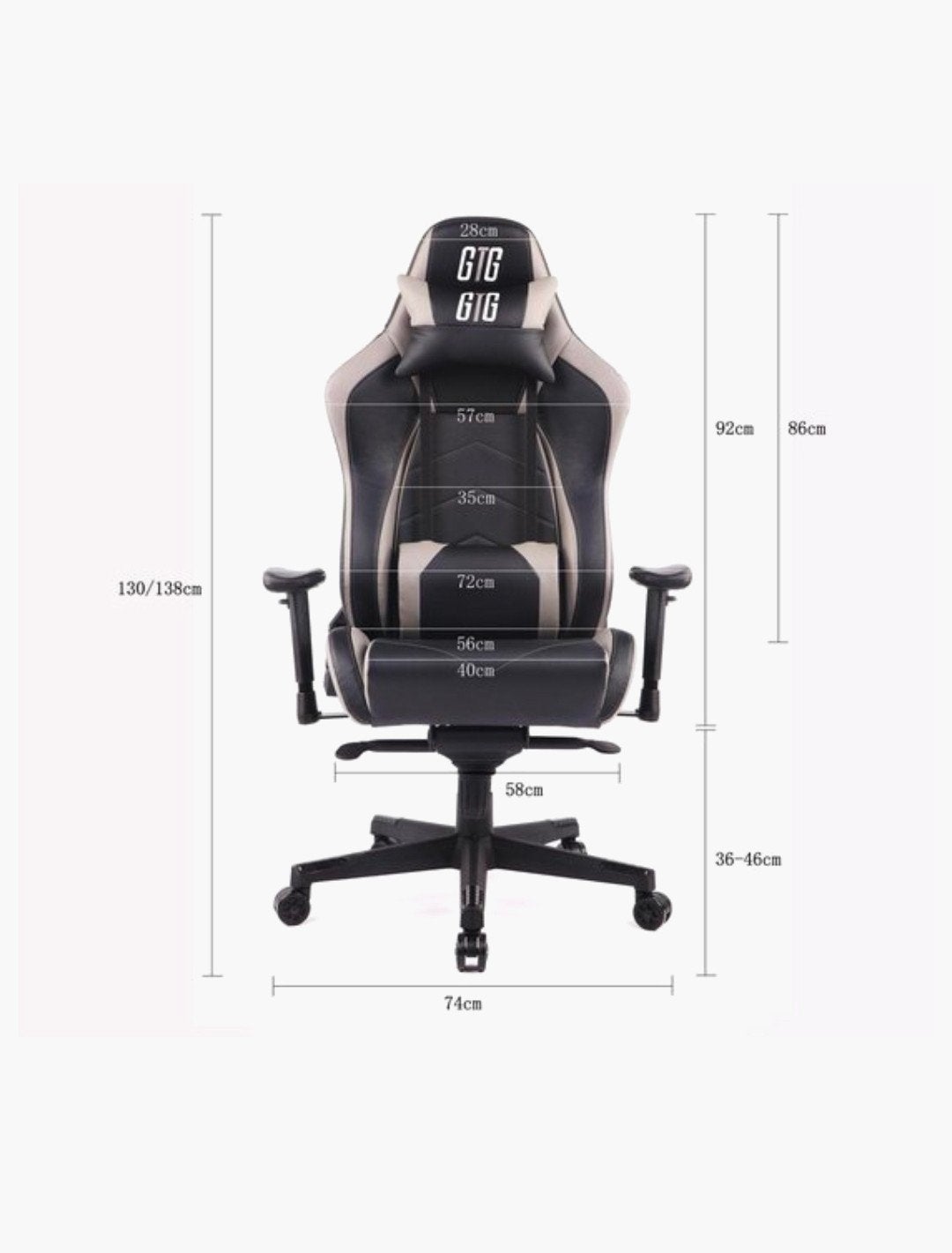 GTG GT1 Gaming Bureaustoel - Zwart/Grijs, Ophalen, Zwart, Bureaustoel, Ergonomisch