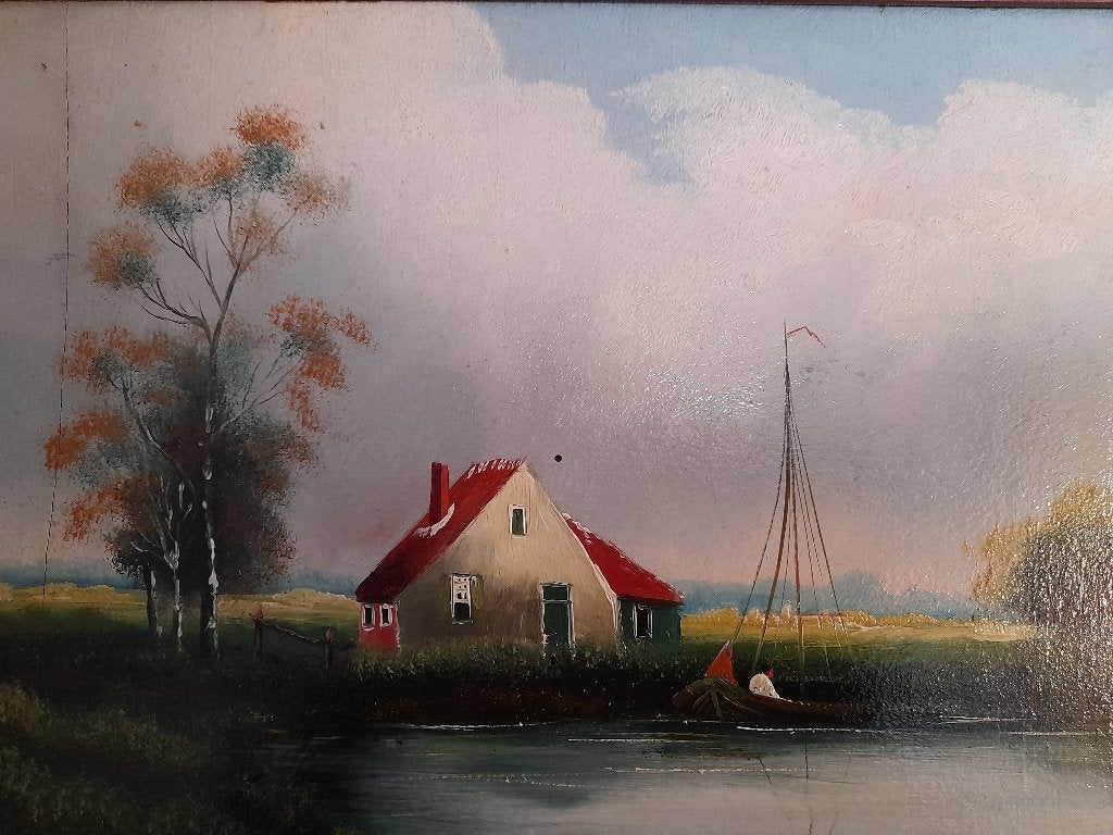 2 x schilderijtje landschap, Paneel, Oud hollands, Ophalen of Verzenden, Landschap