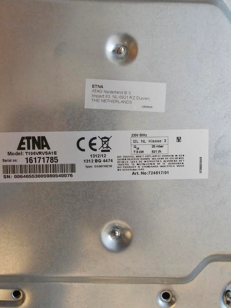 Etna T106VRVSA gaskookplaat - 58 cm - RVS, Ophalen, Gebruikt, 4 kookzones, Inbouw