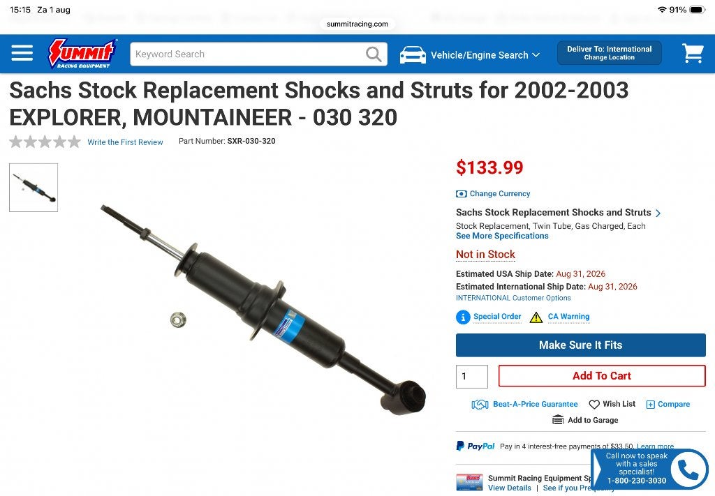 Sachs schokbrekers, Ophalen, Nieuw, Ford USA