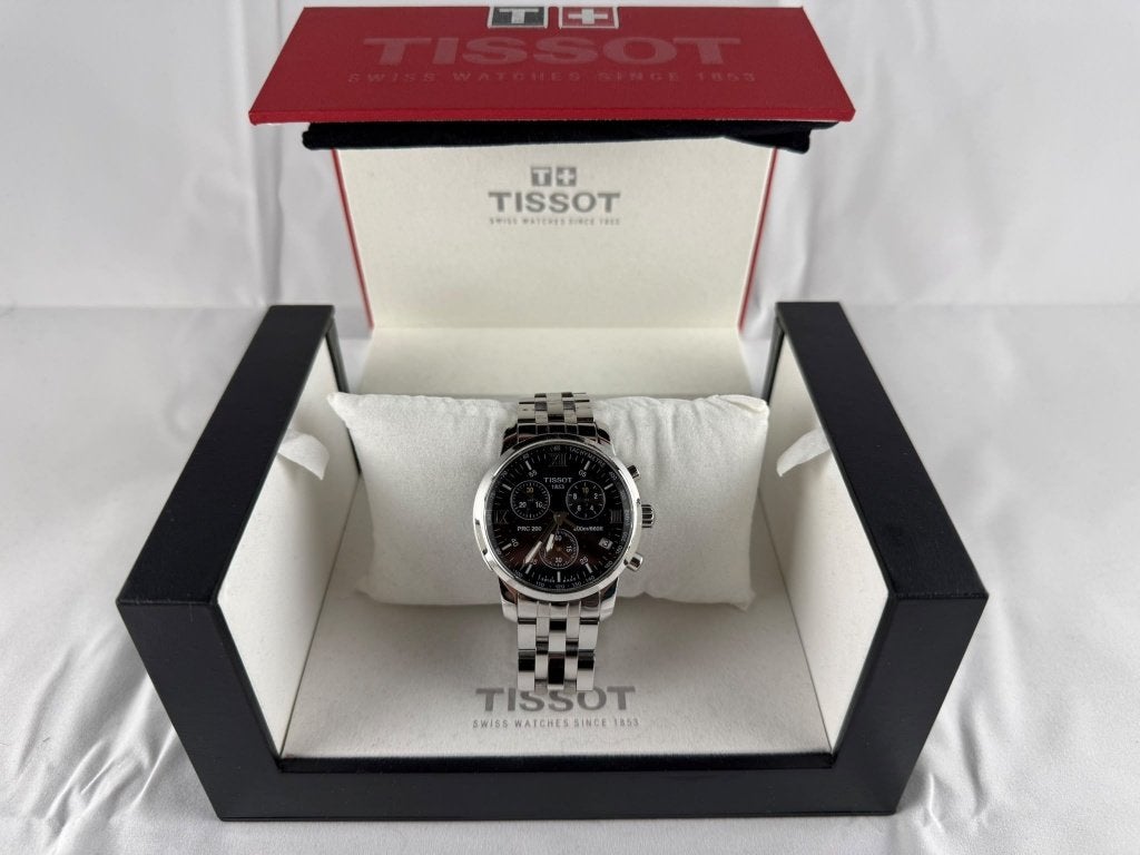 Tissot PRC 200 Chronograph T461 | Black Dial | Swiss Made, Overige merken, Staal, Staal, Polshorloge