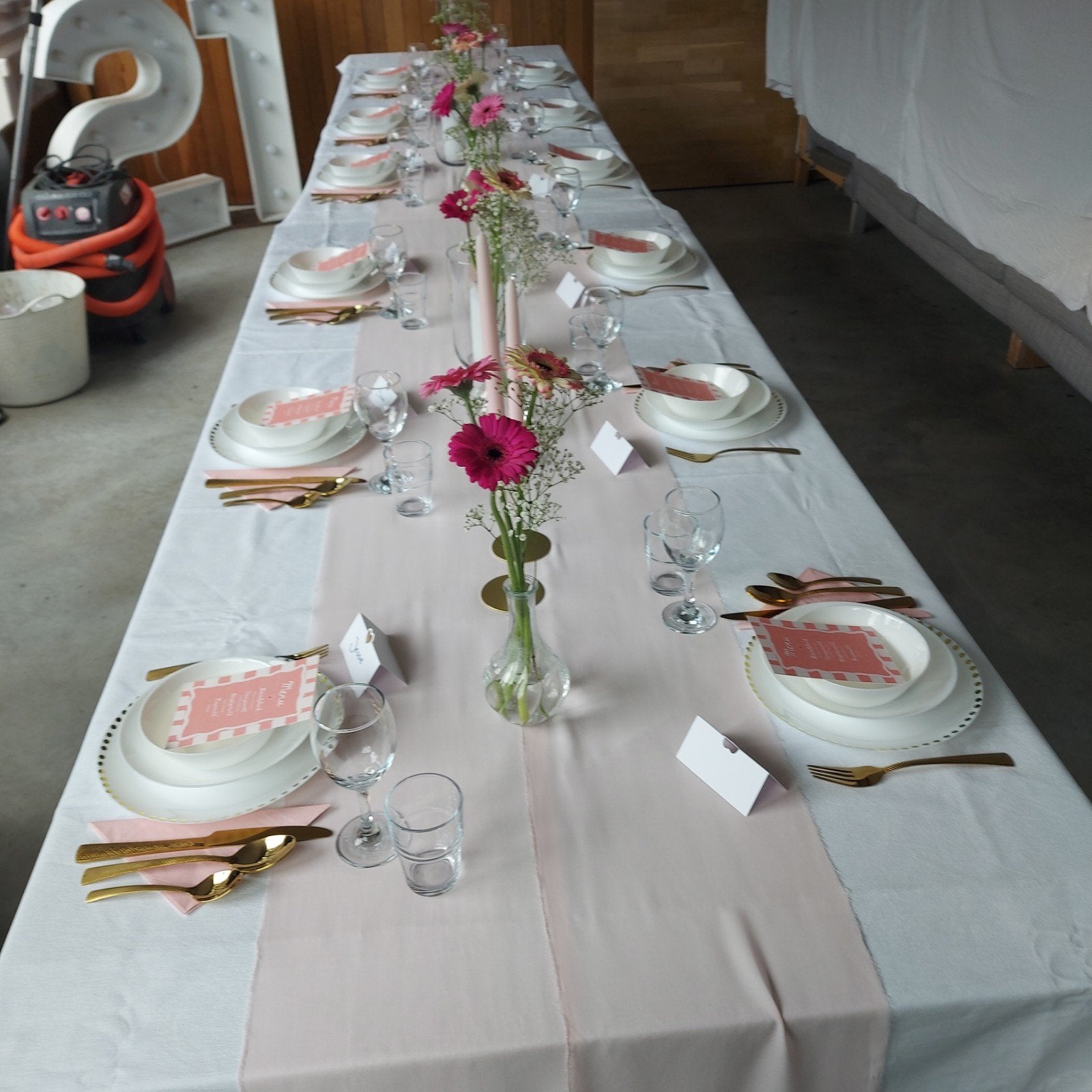 complete set 21 diner dinner kerst feest diner goud roze pas, Ophalen, Zo goed als nieuw, Versiering