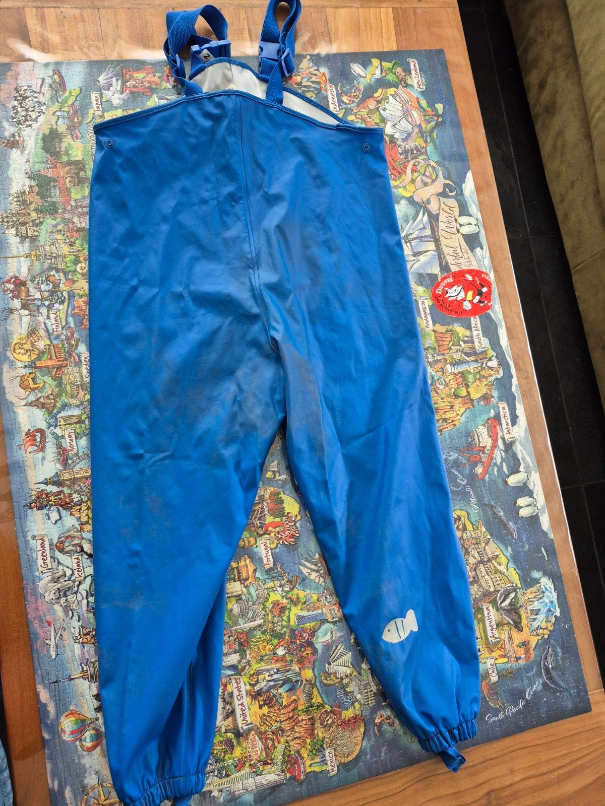 Blauwe regenbroek/overgooier voor kinderen, maat 122/128, Kinderen en Baby's, Kinderkleding | Maat 128, Gebruikt, Jongen of Meisje