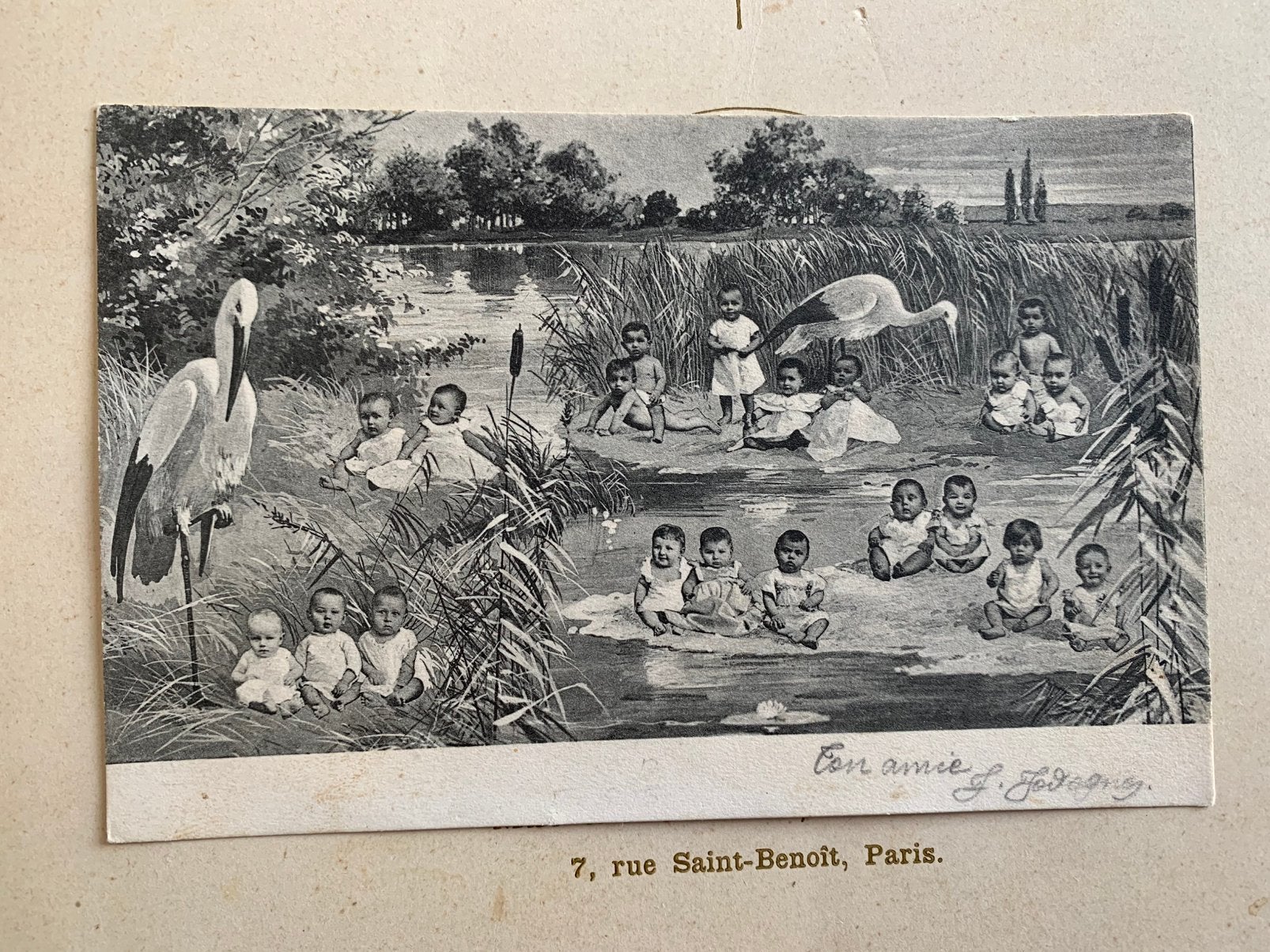 1903 Baby’s met ooievaars (BA), Verzamelen, Ansichtkaarten | Themakaarten, Gelopen, Voor 1920, Kinderen, Ophalen of Verzenden