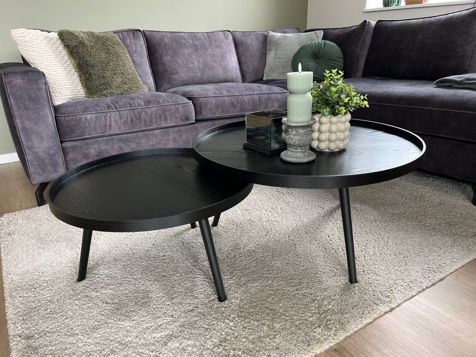 Set van 2 ronde zwarte salontafels WOOOD - hout, Ophalen, Gebruikt, 50 tot 100 cm, Rond