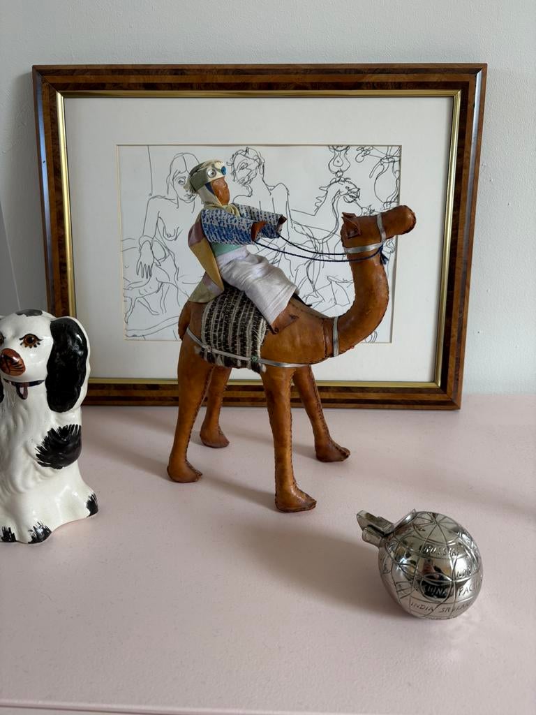 Vintage leren kameel en man, Ophalen of Verzenden