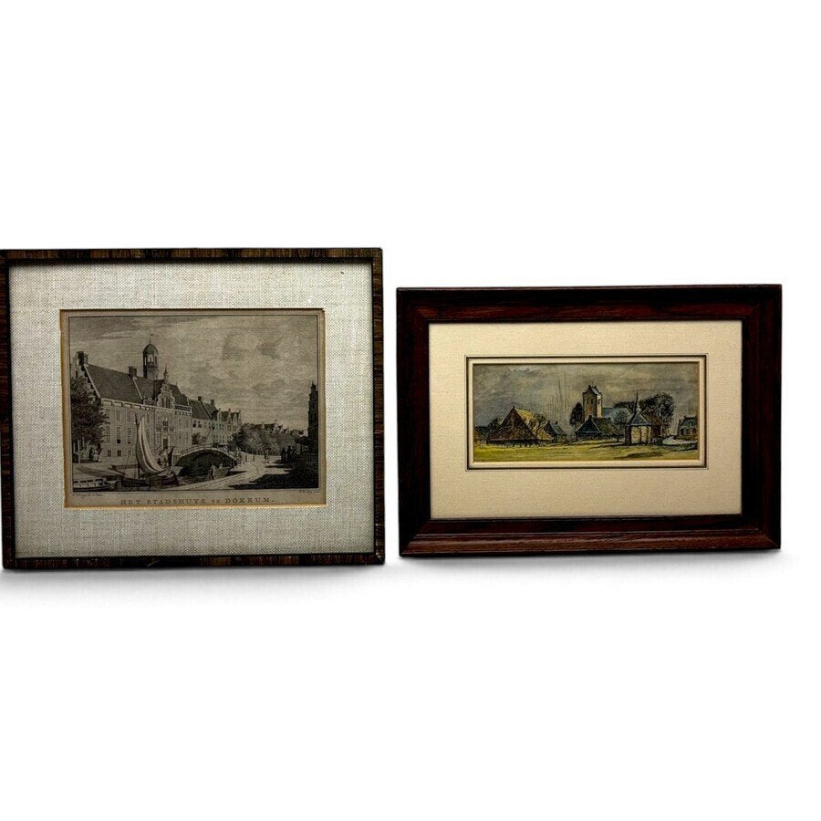 Lot diverse dorpsgezichten (4x), Ophalen of Verzenden, Nederlandse school, Achter glas, Stads- / dorpsgezicht