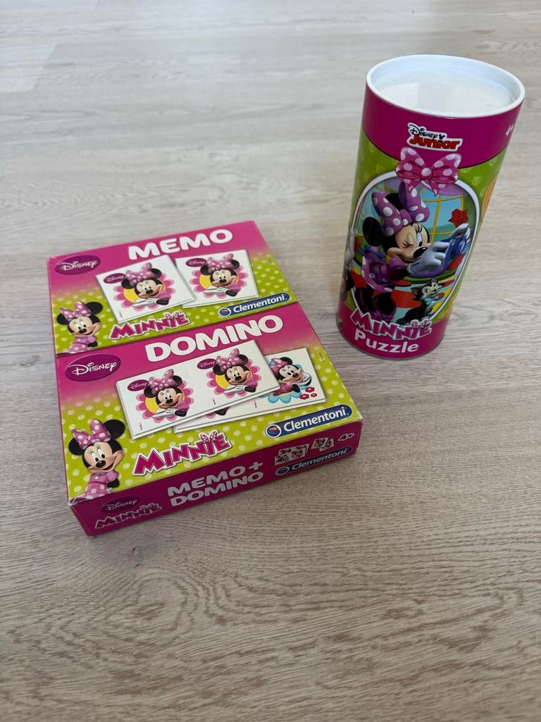 Minnie Mouse – Memory, Domino & Puzzel – vrolijke Disney set, Ophalen, Meer dan 50 stukjes, Gebruikt, 2 tot 4 jaar