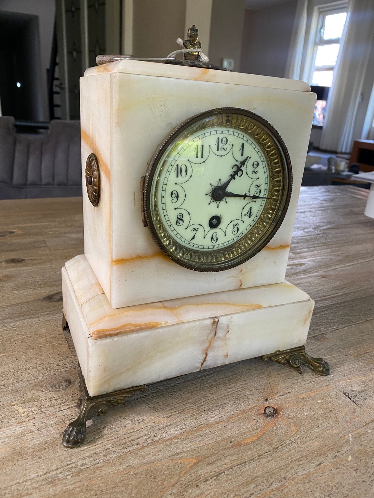 Antieke onyx marmeren pendule in mooie nette staat, Ophalen of Verzenden
