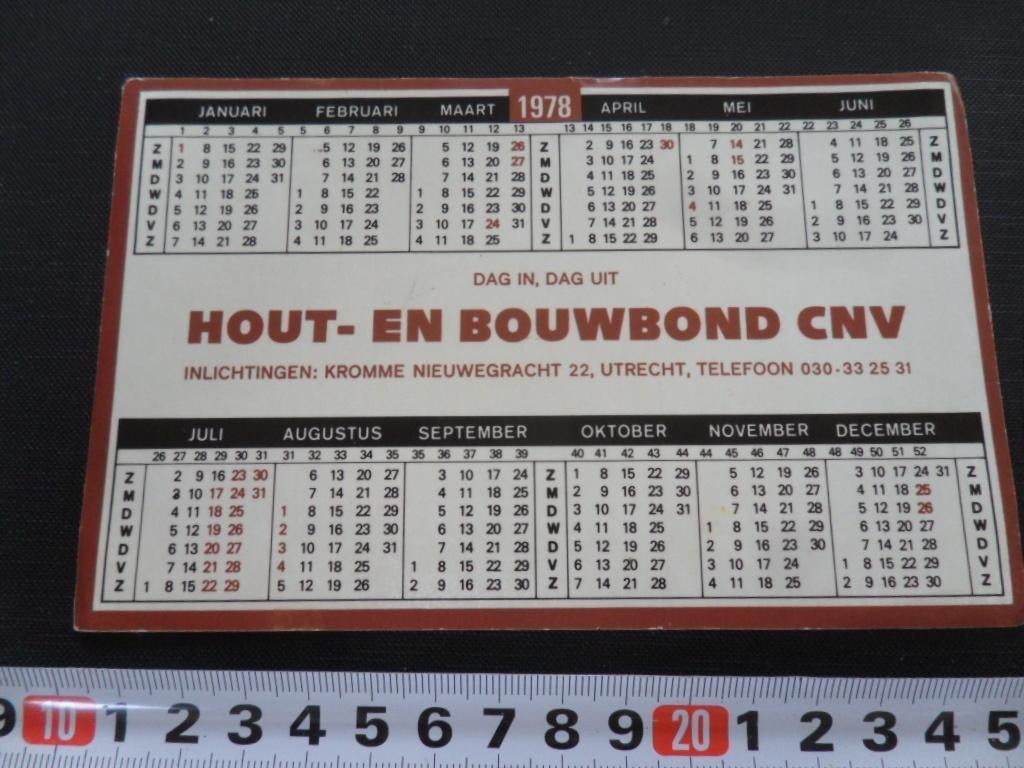 sticker Kalender 1978 Utrecht Hout- en bouwbond CNV, Ophalen, Zo goed als nieuw