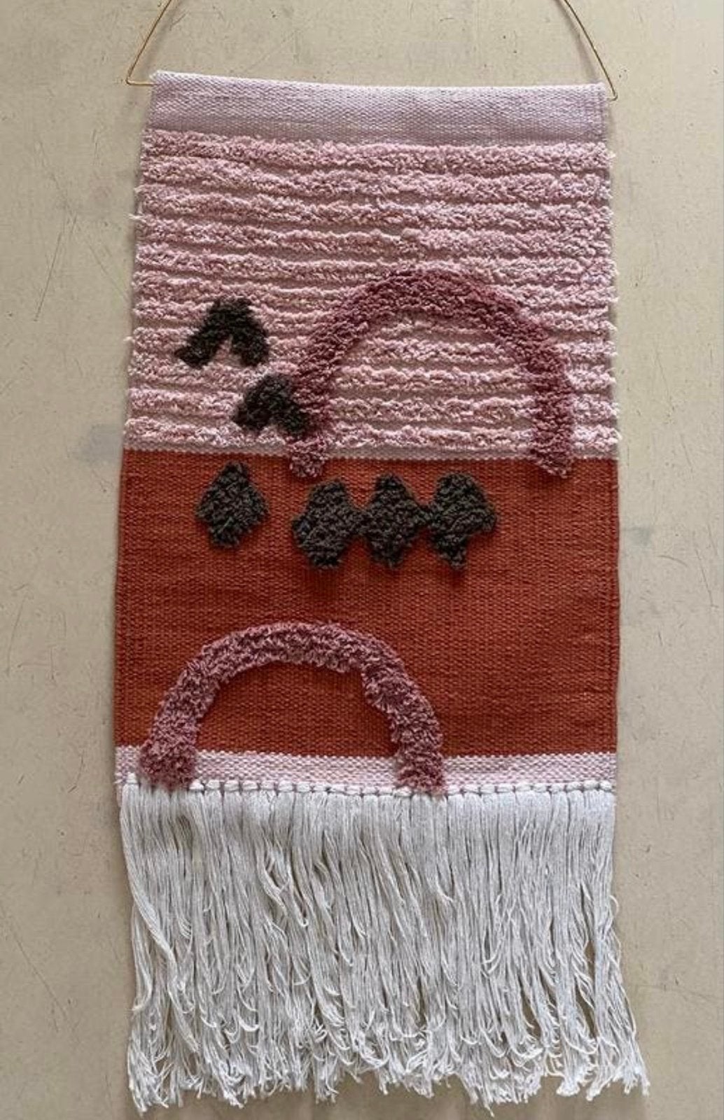 BOHO Geweven wandkleed met franjes - Roze/Oranje, Boho, Ophalen of Verzenden, Zo goed als nieuw, Roze