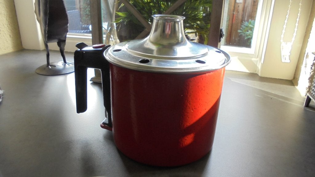 retro. rode melkkoker met overloop, doorsnee 17H14cm, Antiek en Kunst, Ophalen of Verzenden