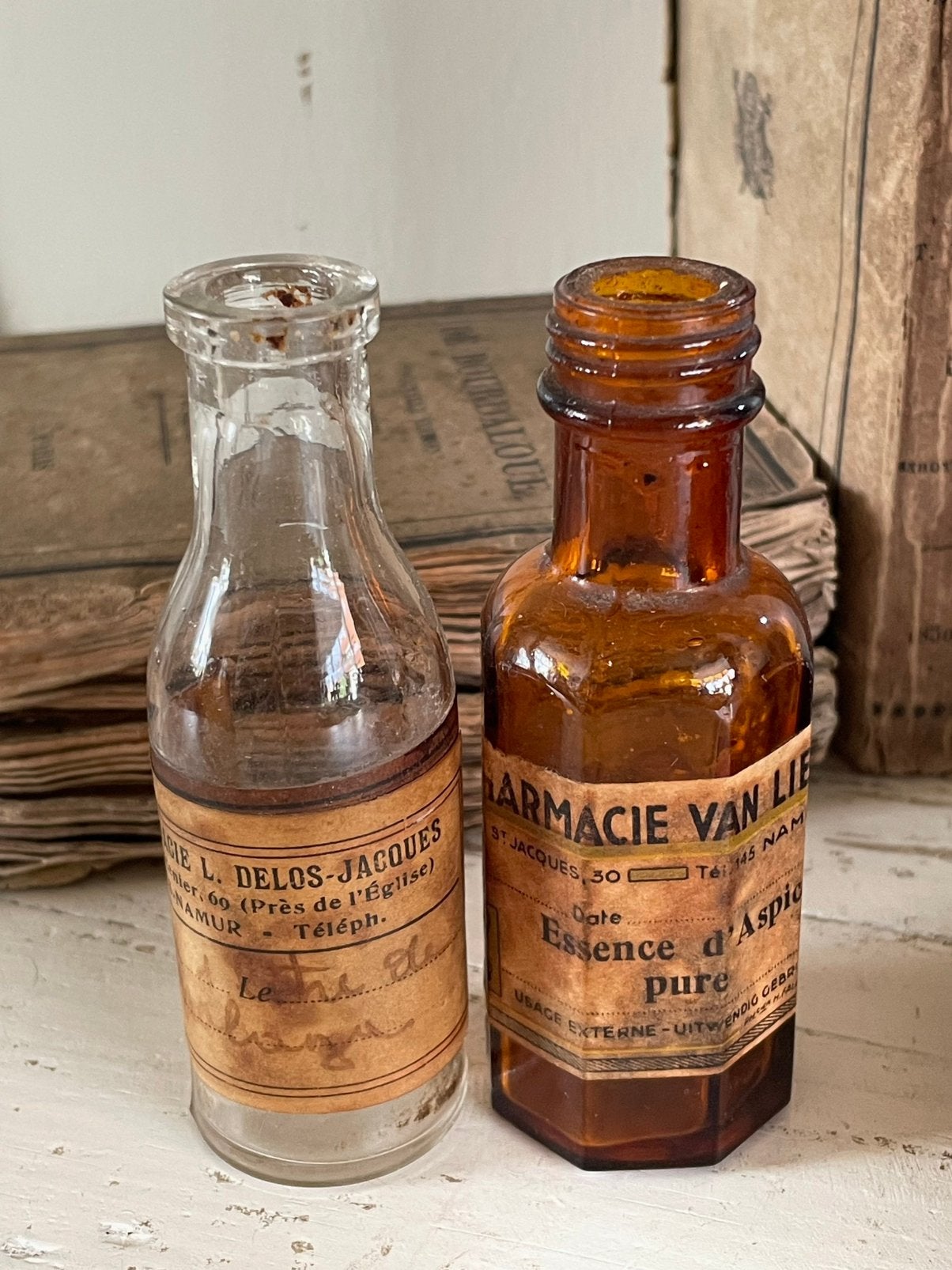 Brocante oude apothekers flesjes setje van 2, Antiek en Kunst, Ophalen of Verzenden