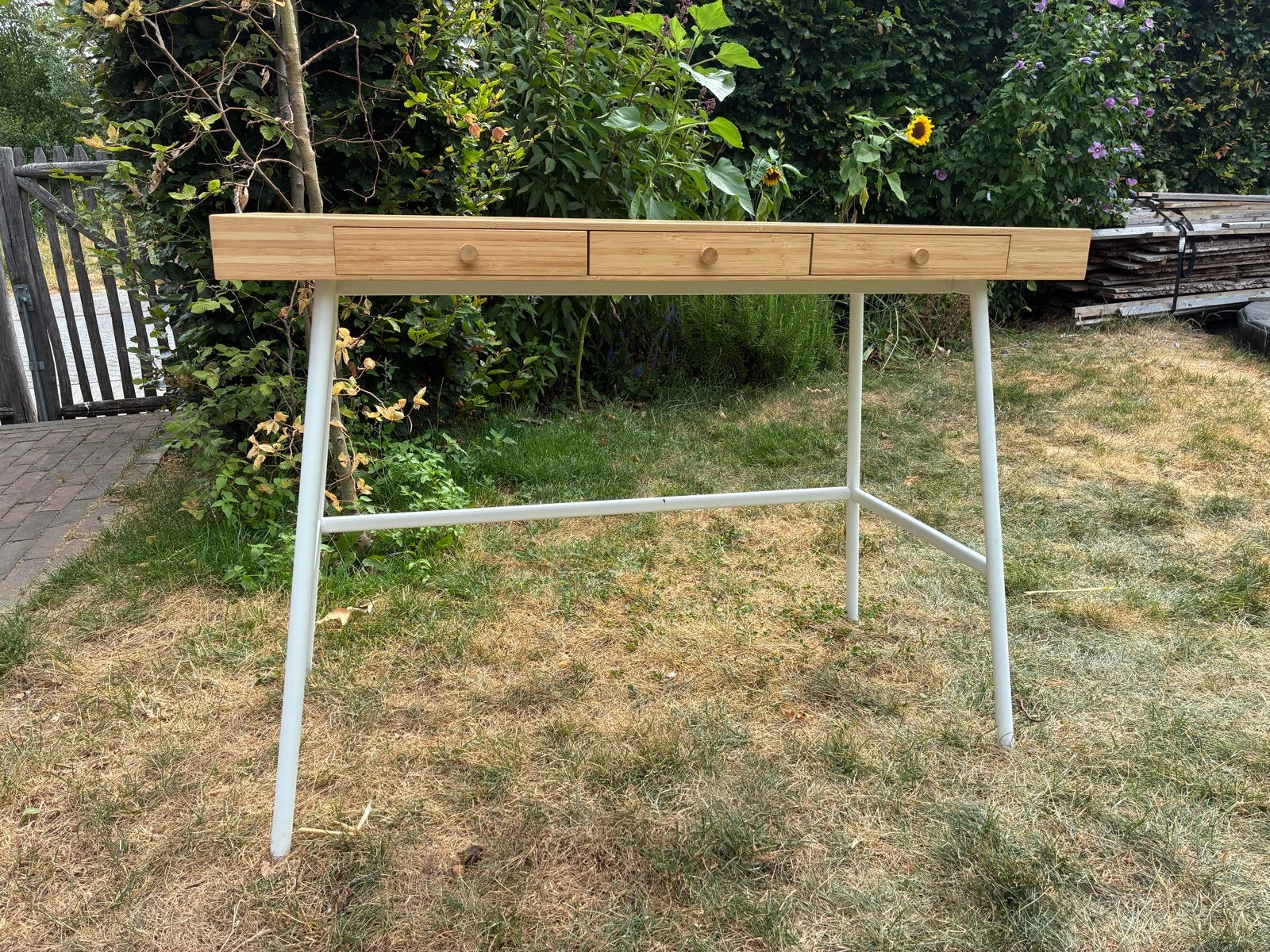 IKEA LILLÅSEN Bamboe Bureau met 3 Lades 2 stuks, Ophalen, Gebruikt, Bruin, IKEA