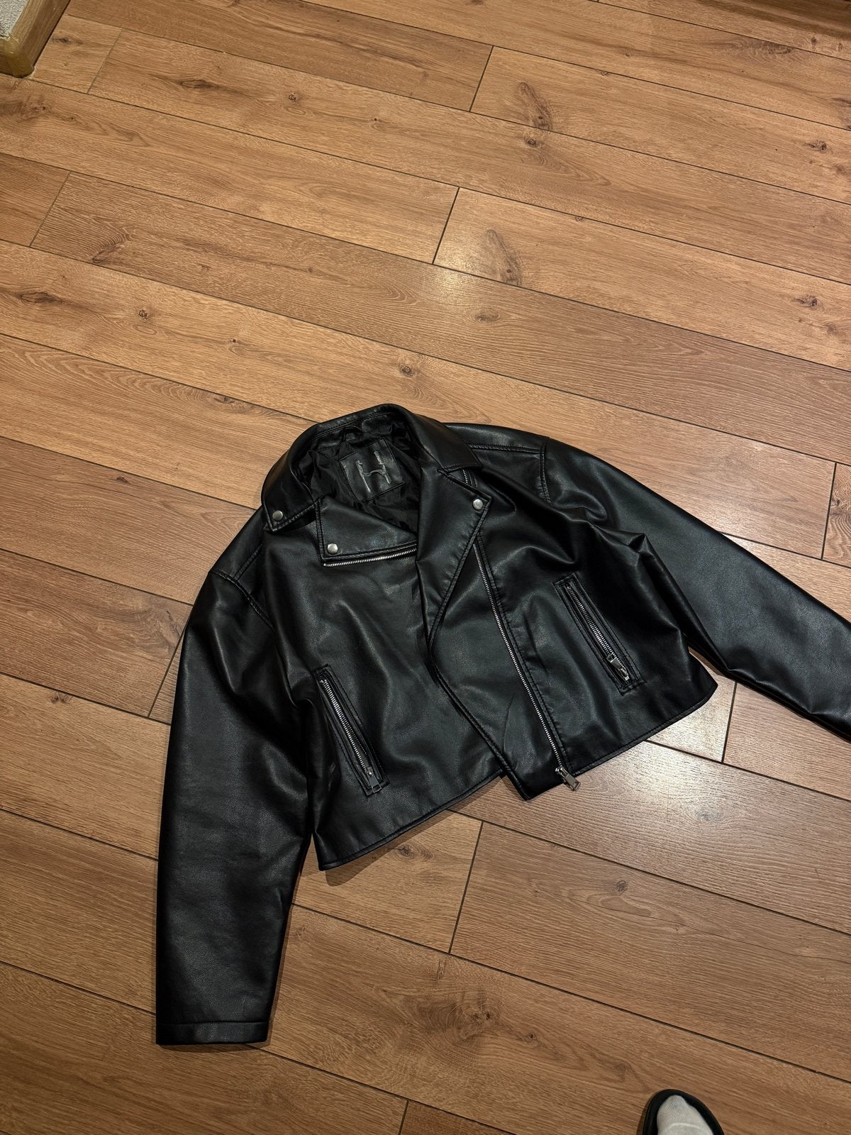 Zwart leren bikerjack, Ophalen of Verzenden, Zo goed als nieuw, Maat 38/40 (M), Zwart