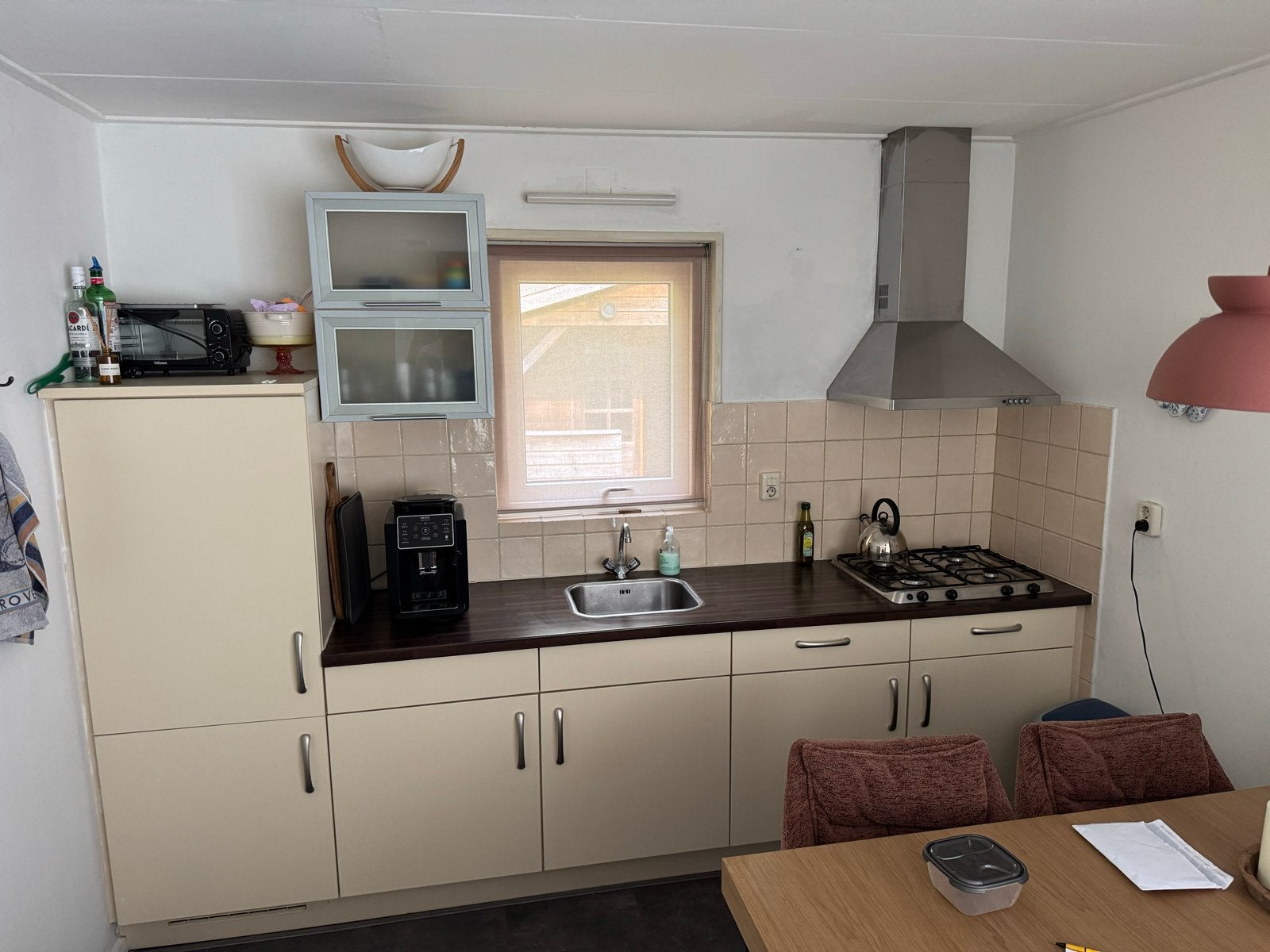 Complete keuken met koelkast en vriesvakje, 3.07m lang, Gebruikt, Enkelwandige keuken, Ophalen of Verzenden, Kunststof