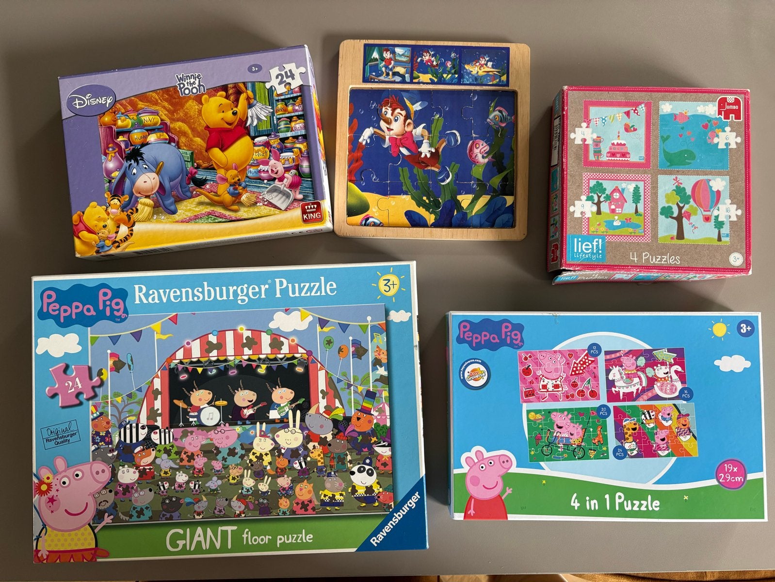 Peppa Pig, Winnie de Poeh & Lief! Puzzels (5 stuks), Ophalen, 10 tot 50 stukjes, Gebruikt, 2 tot 4 jaar