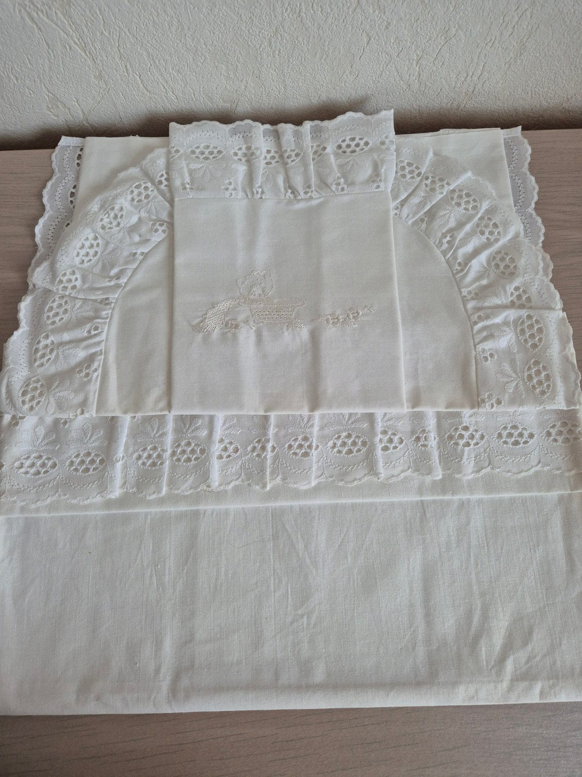 Vintage babylakentje en sloopje, Gebruikt, Jongetje of Meisje, Wit, Dekbedovertrek