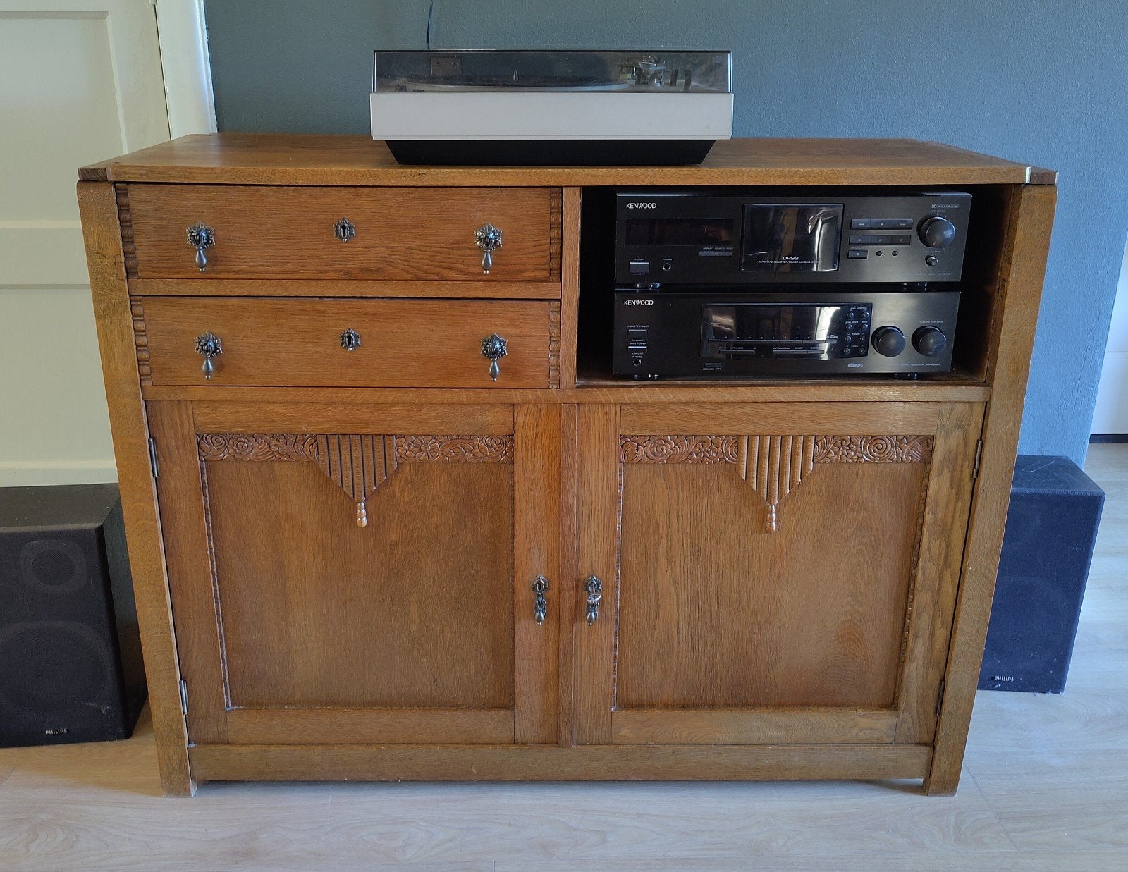 Vintage dressoir, Ophalen, Gebruikt, Eikenhout, 25 tot 50 cm