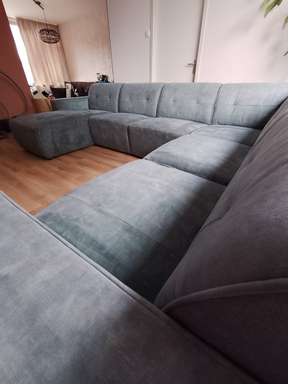 Modulaire stoffen U-bank - Ice blauw - Goede staat, Ophalen, Gebruikt, Stof