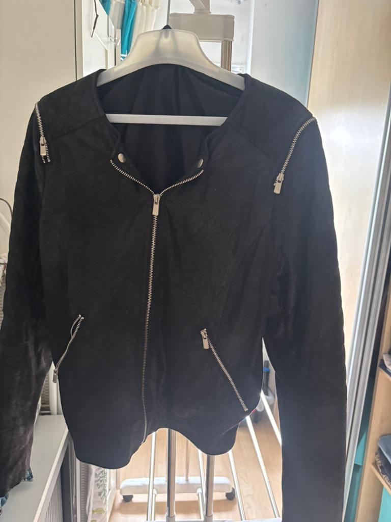 Zwart suède bikerjack dames m, Ophalen of Verzenden