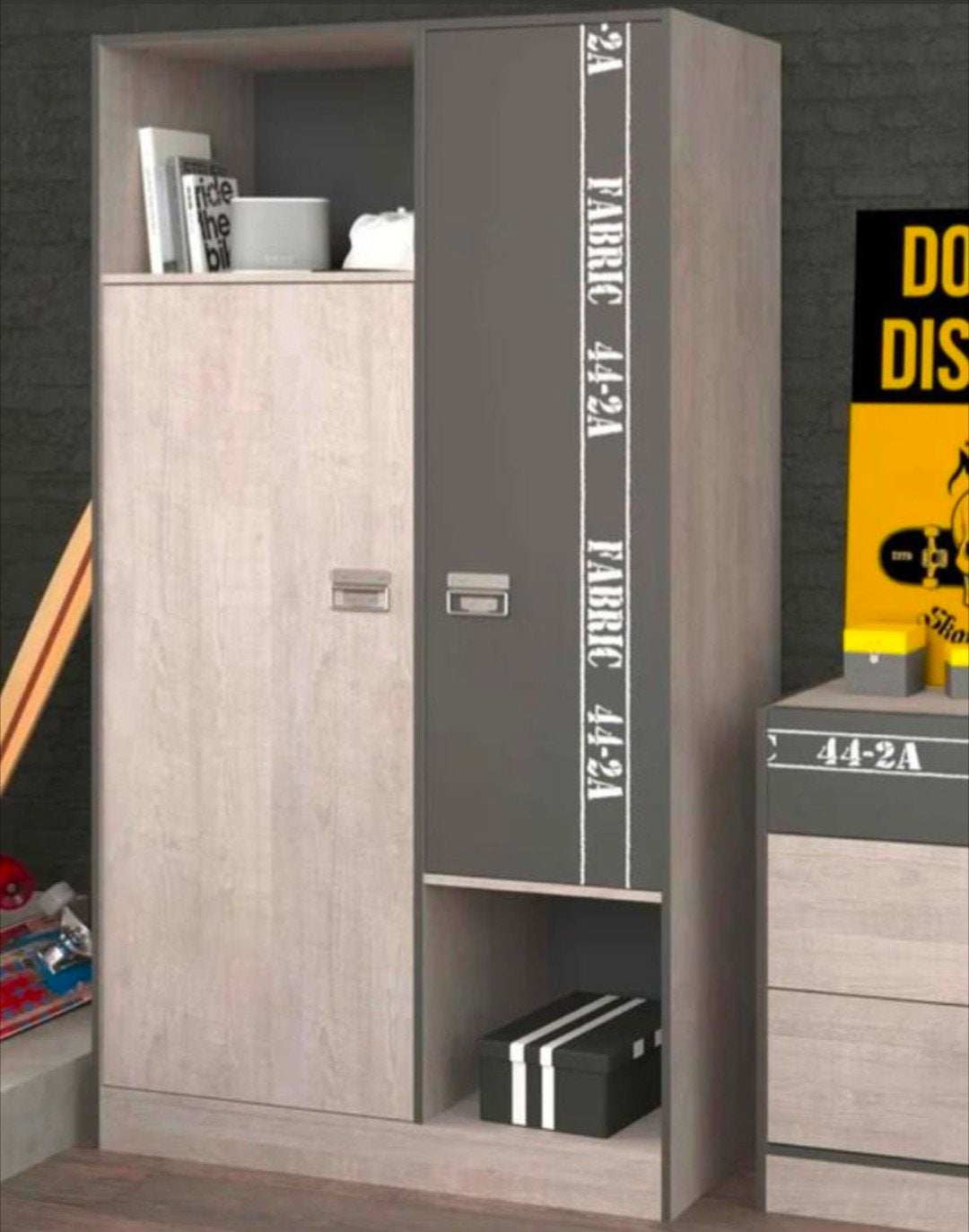 Parisot Fabric kledingkast stoere industriële kast, Ophalen, Met deur(en), 100 tot 150 cm, Overige houtsoorten
