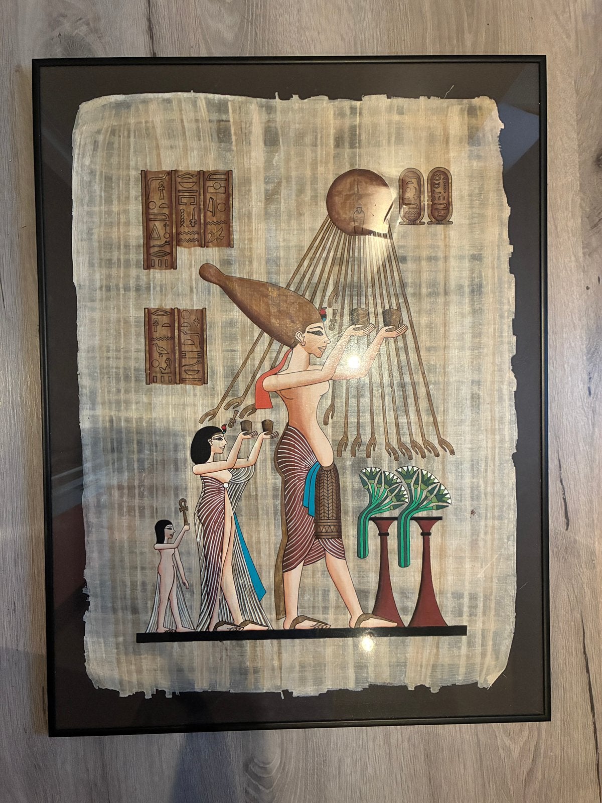 Papyrus schilderij ingelijst 52x68cm Egypte, Ophalen of Verzenden