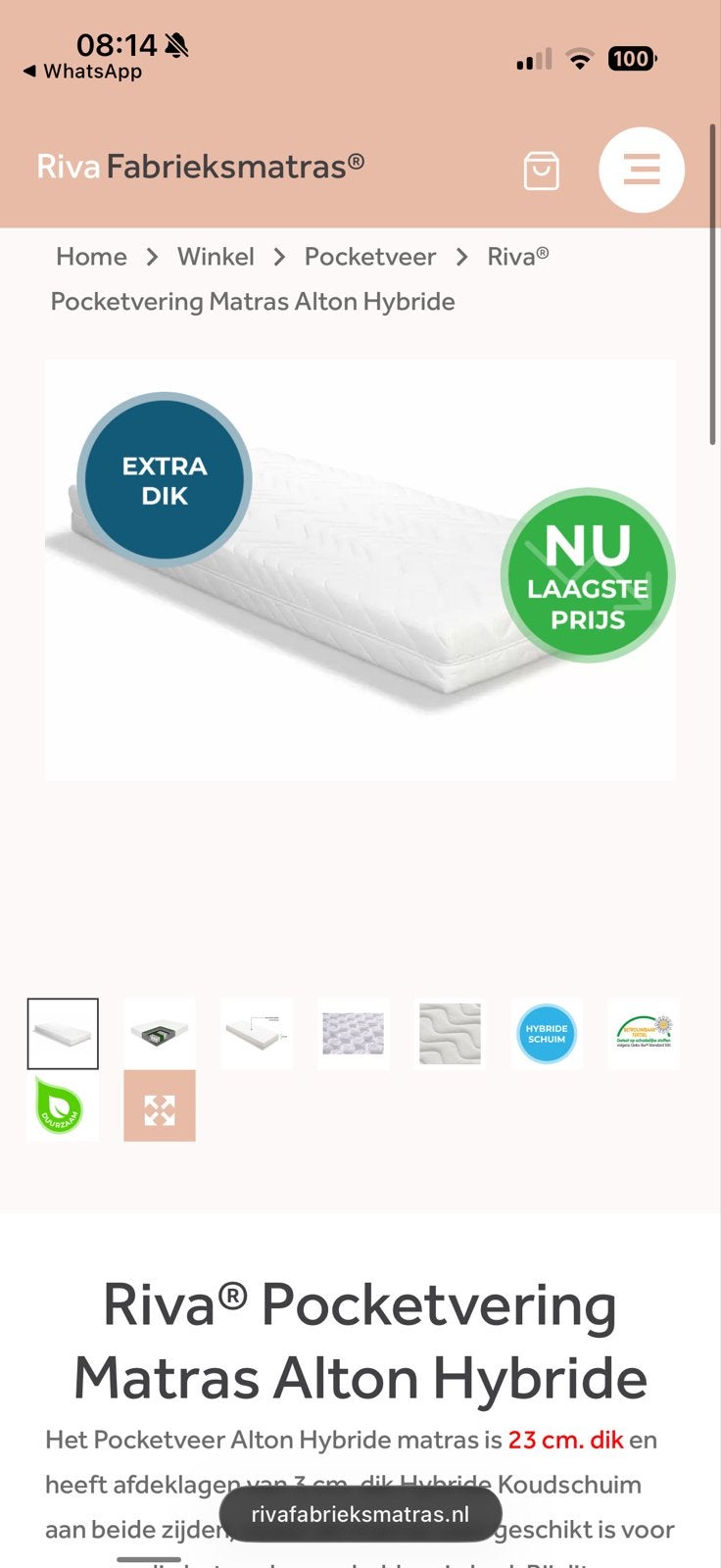 Nieuw Matras 180x200 - Riva Pocketvering Alton Hybride, Ophalen, Matras, 180 cm, 200 cm
