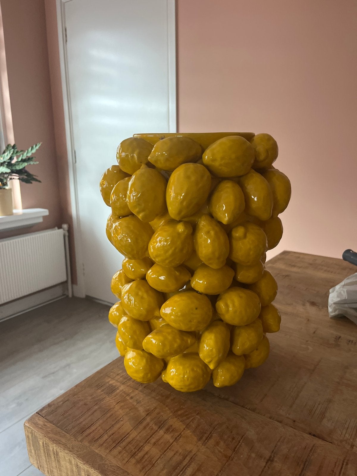 Unieke citroenvaas - Gele keramische decoratie, Ophalen of Verzenden