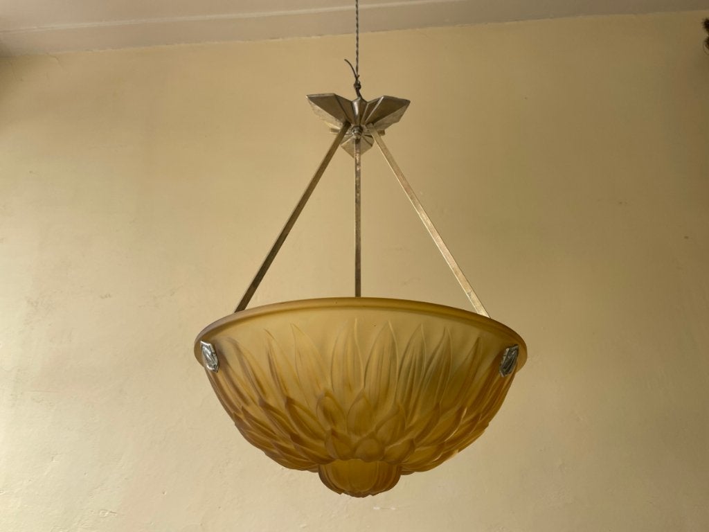 schitterende Hanglamp Schaallamp Lamp art deco 1930 Frans, Ophalen of Verzenden