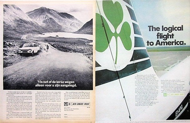 7 oude reclames Aer Lingus vliegmaatschappij 69-72 Ireland, Verzamelen, Luchtvaart en Vliegtuigspotten, Ophalen of Verzenden, Gebruikt