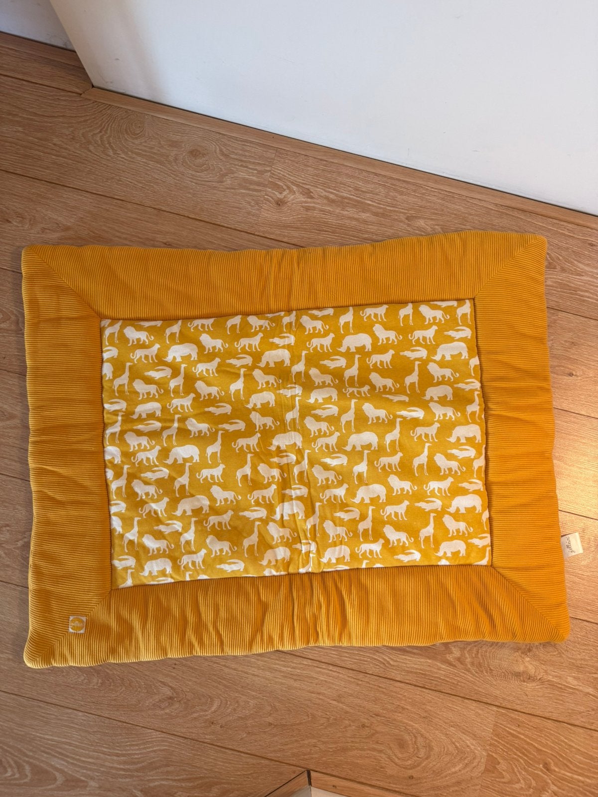 Jollein boxkleed okergeel met dierenprint, Ophalen of Verzenden, Gebruikt