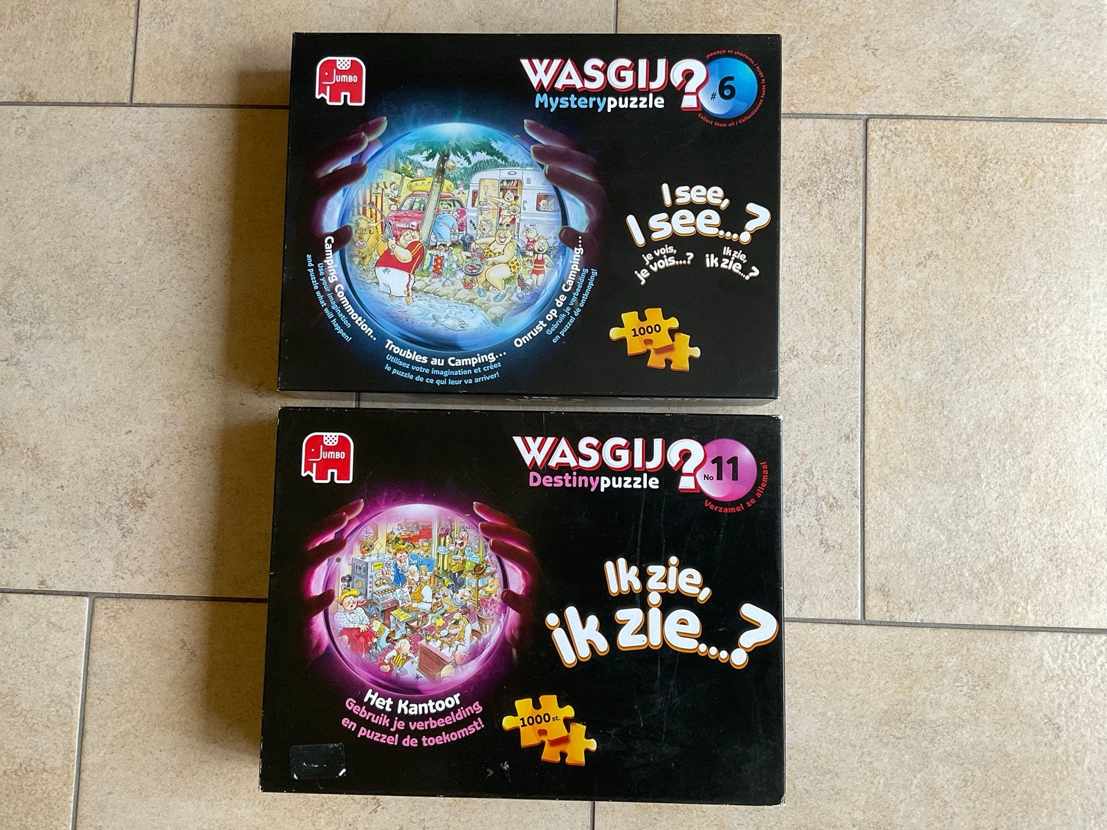2 Wasgij puzzels (Mystery 6 & Destiny 11) - 1000 stukjes, Ophalen of Verzenden, 500 t/m 1500 stukjes, Zo goed als nieuw, Legpuzzel