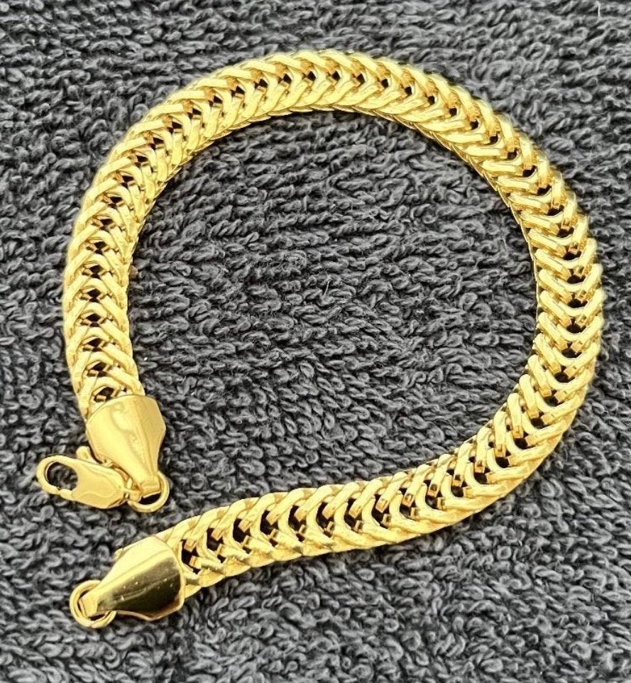 Brede platte schakelarmband 20 cm goud verguld nieuw, Ophalen of Verzenden, Nieuw, Goud, Overige materialen