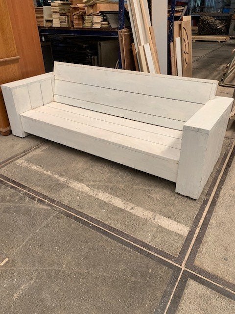 ROBUUSTE LOUNGEBANK WIT MASSIEF HOUT 85 X 240 CM., Ophalen, 4 zitplaatsen, Gebruikt, Steigerhout