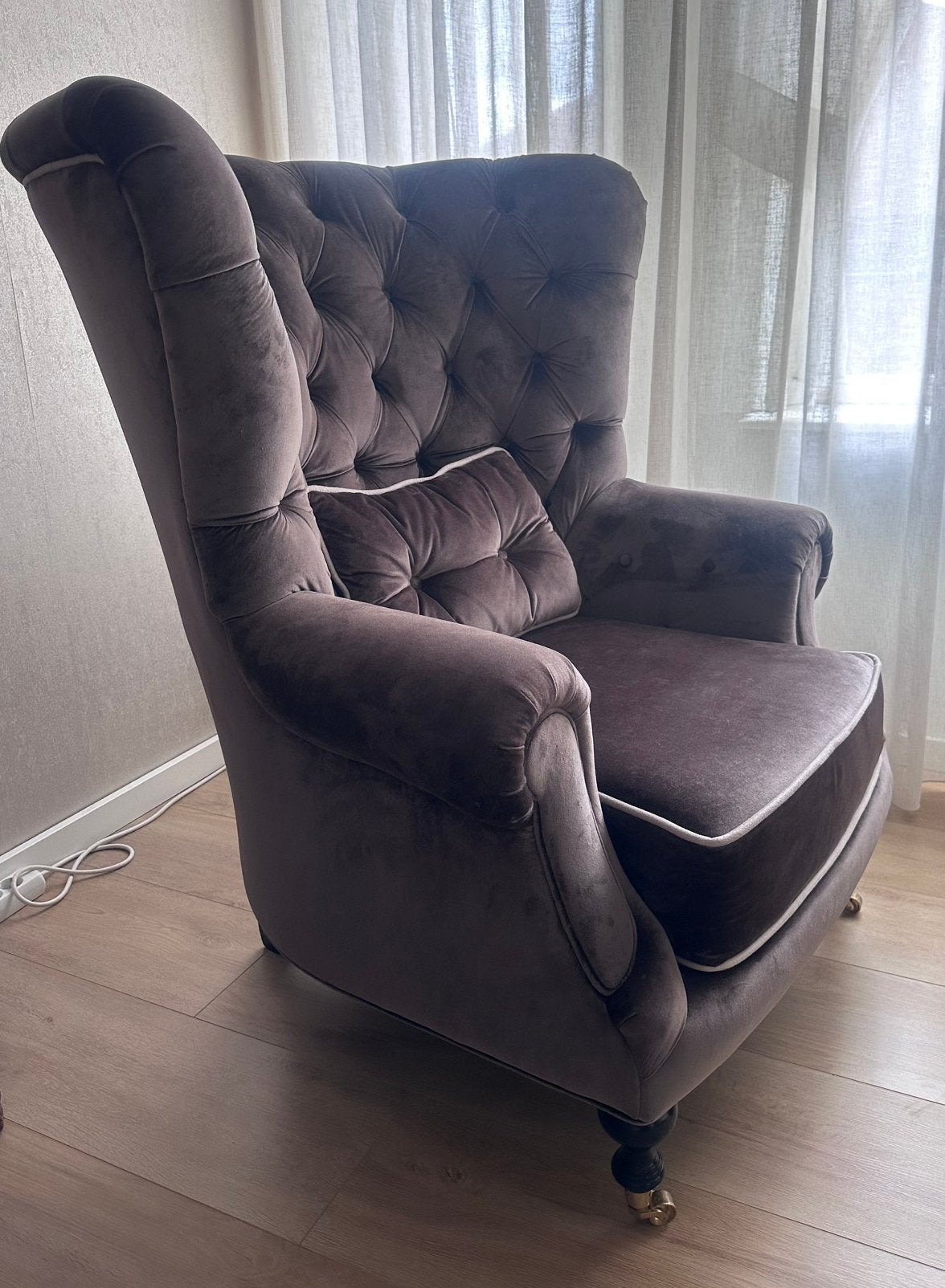 Grote barok stoel / fauteuil van bruine velvet stof t.e.a.b., Ophalen, Gebruikt, Barok, 75 tot 100 cm