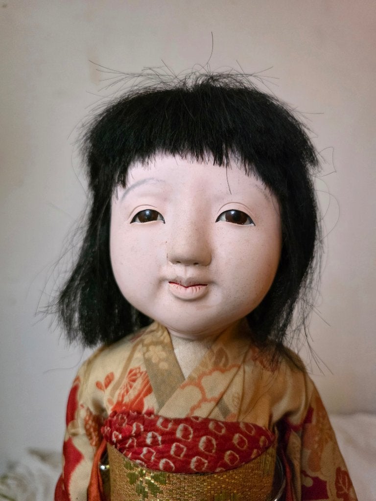 Antieke pop, ichimatsu gofun geisha, 40 cm, Ophalen of Verzenden, Gebruikt, Pop