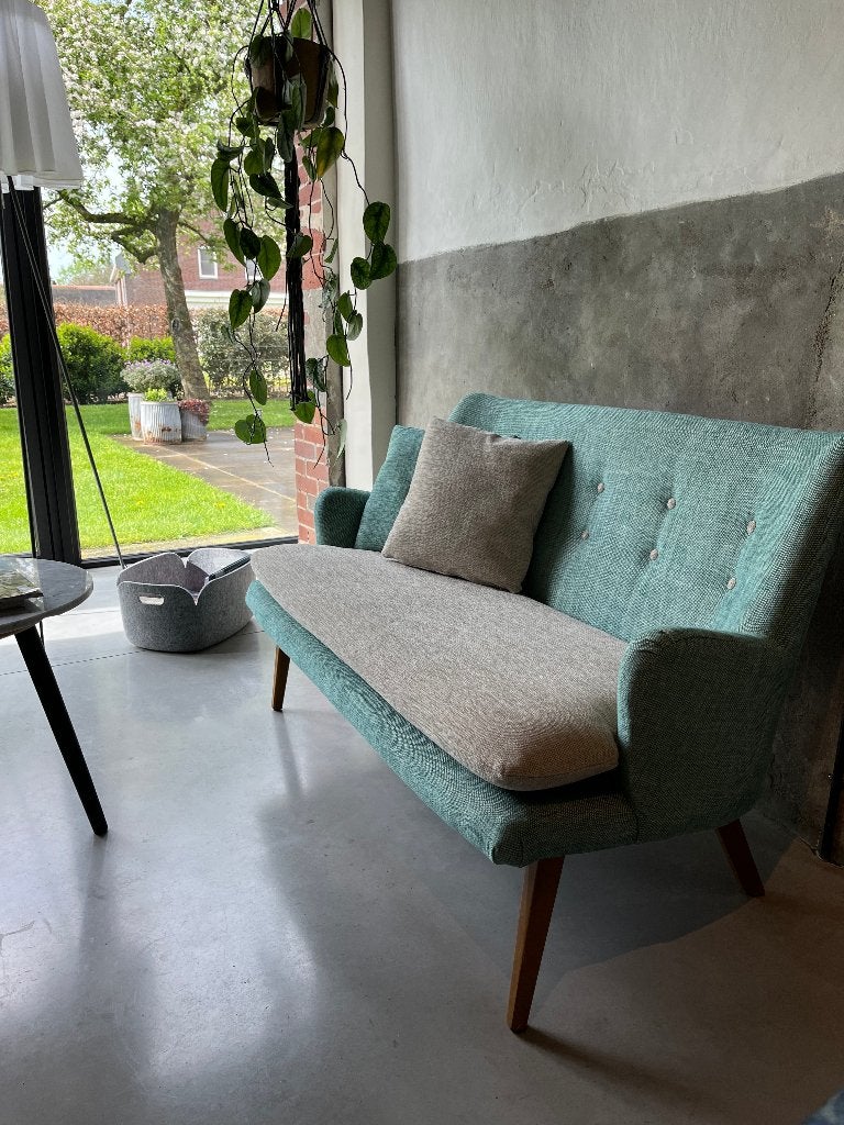 Retro, jaren 50, 2-zits bank, mintgroen wit, Designers Guild, Ophalen, Minder dan 75 cm, Sixties, Stof