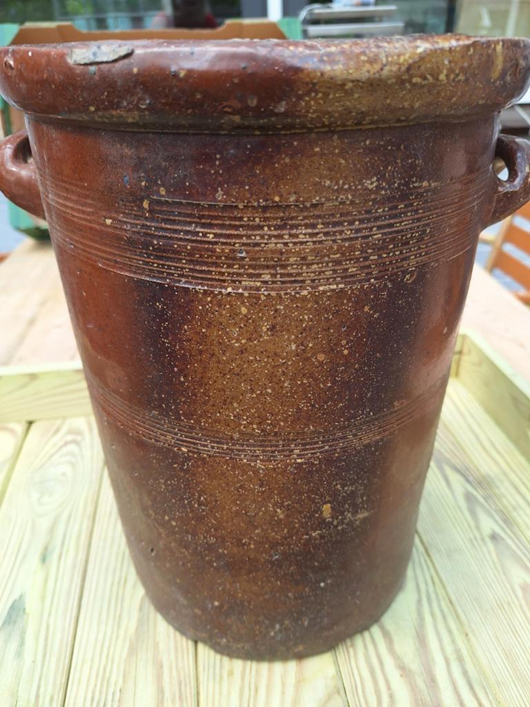 Franse antieke brocante grespot met handvatten, Ophalen of Verzenden