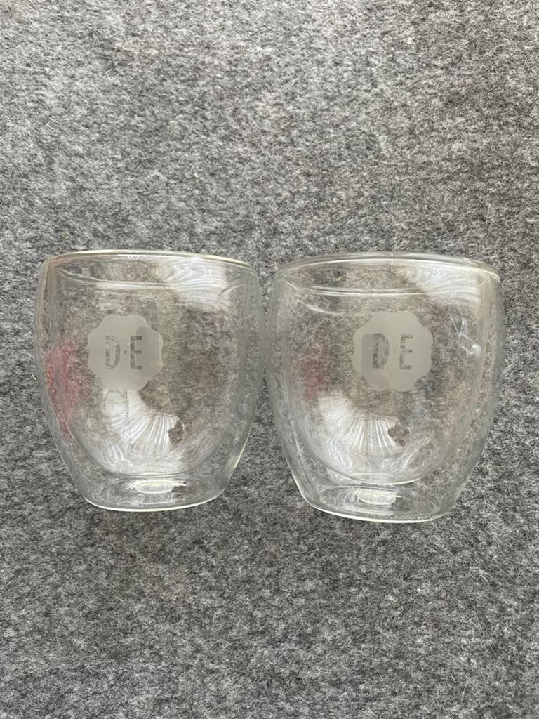 2 stuks Bodum Dubbelwandige D.E Koffieglazen., Verzenden, Zo goed als nieuw, Glas, Kop(pen) en/of Schotel(s)
