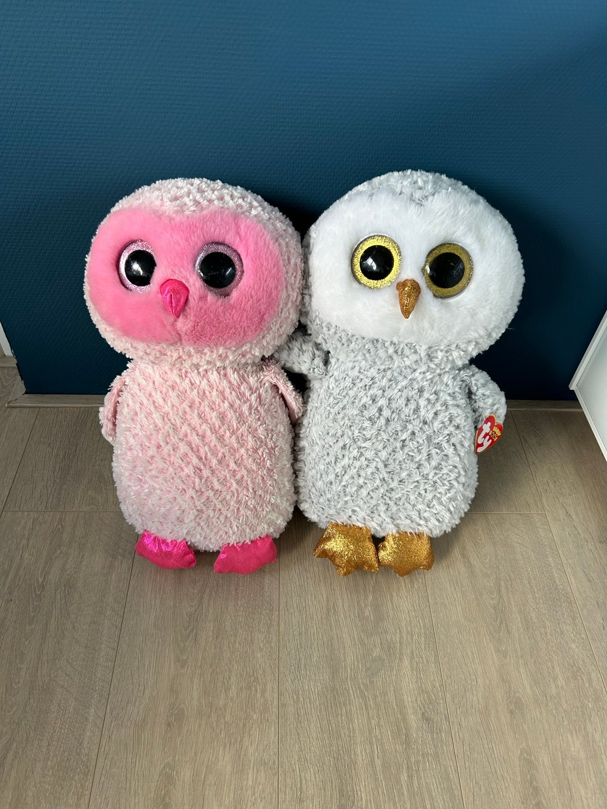 Ty Beanie Boo 42cm Uilen Knuffels - Roze en Grijs, Kinderen en Baby's, Ophalen, Gebruikt, Overige karakters, Overige typen