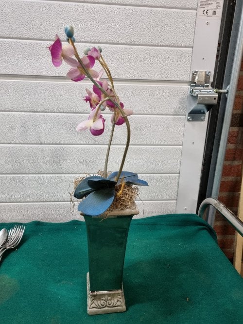 -	Kunst orchidee in pot zilver, Ophalen of Verzenden, 'T Olde Gre-j, Info@toldegrej.nl, Endepoelstraat 20f Didam