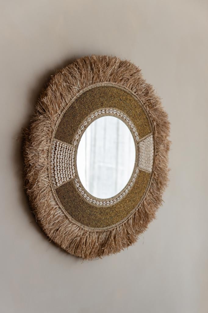 Manden - Spiegels - wanddecoratie - Ibiza en Bali stijl, Ophalen of Verzenden, Nieuw, Rechthoekig, Riet