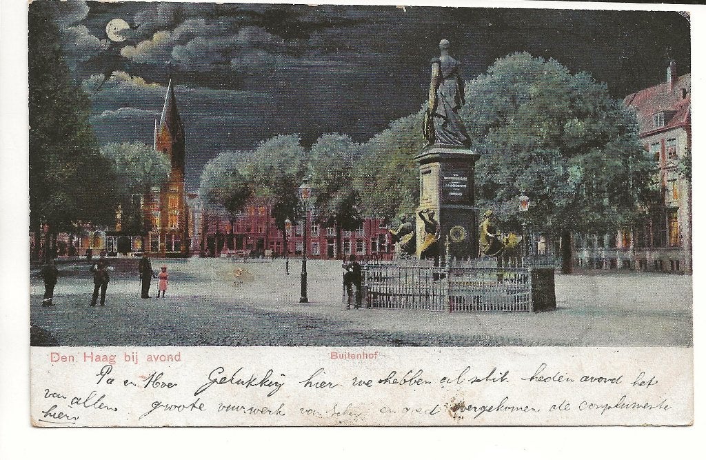 BF74-Den Haag, bij avond,Buitenhof, Verzamelen, Verzenden, Voor 1920, Gelopen, Zuid-Holland