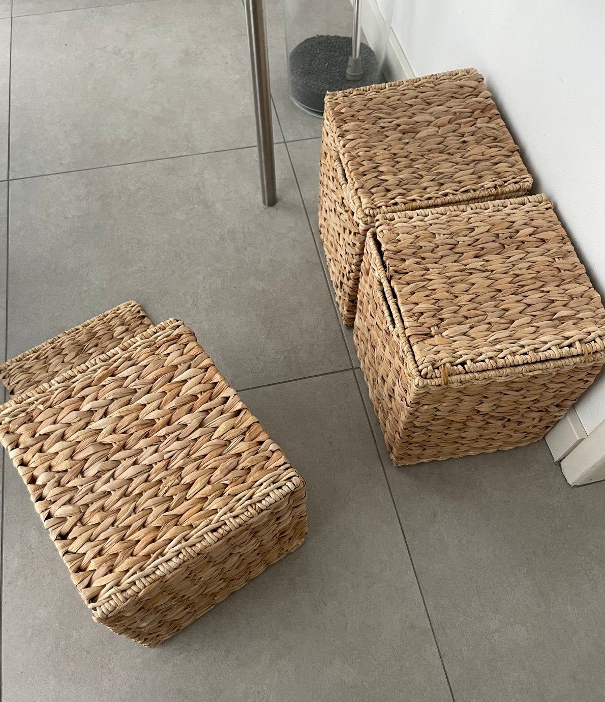 3 rieten manden met deksel, 30x30 cm, voor speelgoed, Ophalen, Gebruikt, Gevlochten, Mand