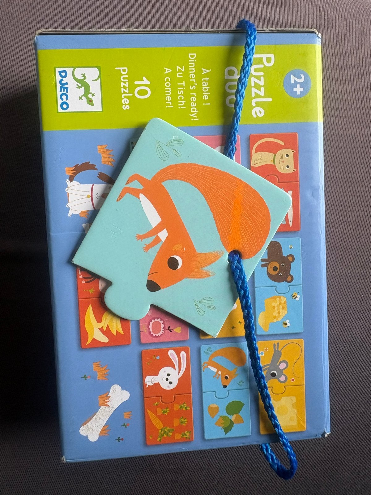 Djeco Puzzle Duo - Dieren en hun eten (10 puzzels), Ophalen of Verzenden, 10 tot 50 stukjes, Zo goed als nieuw, 2 tot 4 jaar