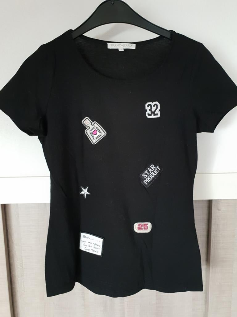 Tramontana T-shirt met patches maat M, Kleding | Dames, Maat 38/40 (M), Tramontana, Zwart, Ophalen of Verzenden