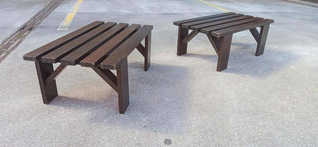 Set Van 2 Vintage Houten Lattenbank Salontafels Bijzettafels, Ophalen, Tweedehands, Hout, Tweedehands
