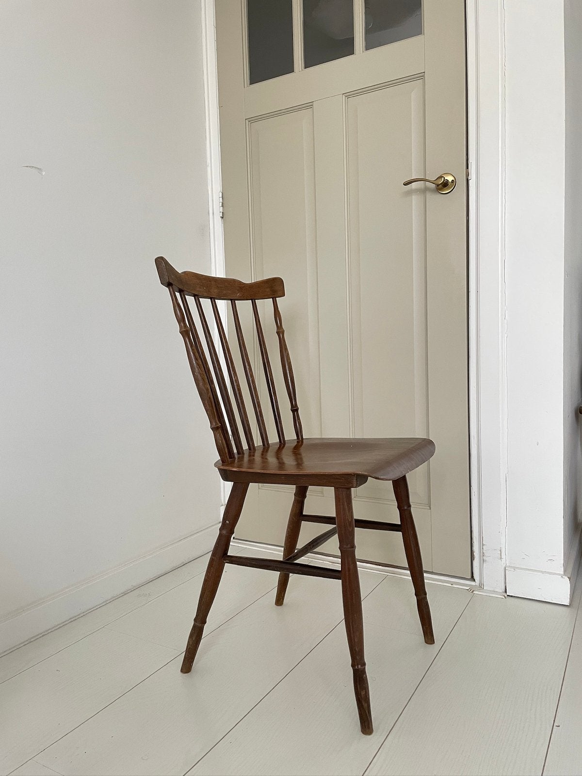 Brocante houten stoel, Ophalen, Gebruikt, Bruin, Eén
