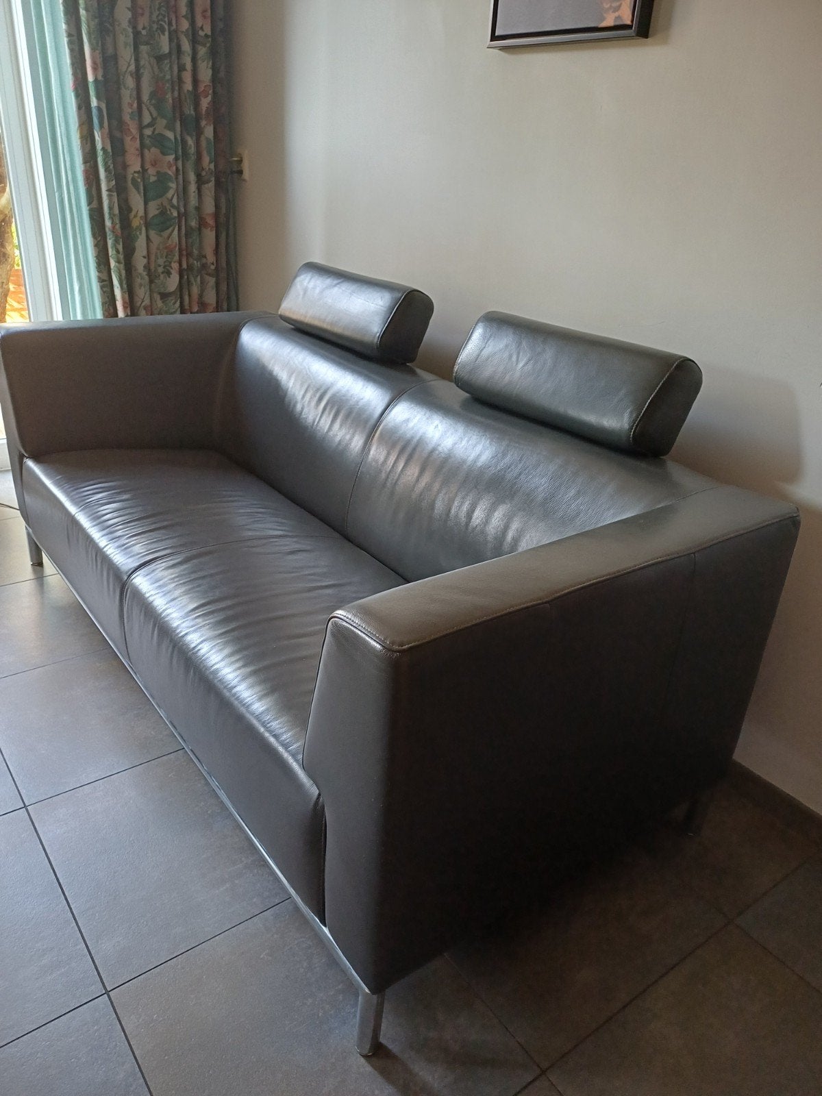 Montel banken set: 2-zits en 3-zits bank in grijs leer, Ophalen, 150 tot 200 cm, Driepersoons, 75 tot 100 cm